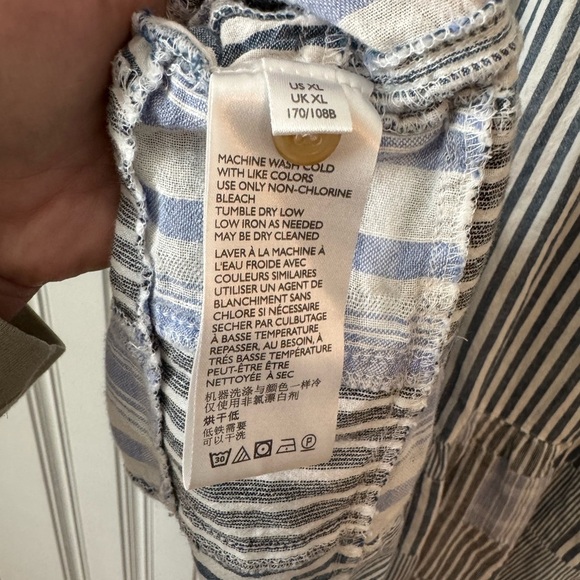 Maeve Anthropologie Size XL Zoe Swing Top Striped Patchwork Oversized Blue White - Picture 2 of 16